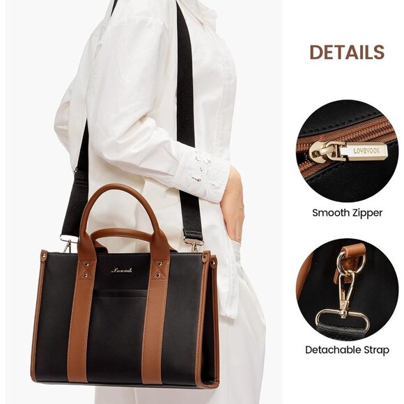 Women Black&Brown Imported Faux Leather Shoulder Crossbody Top Handle Bag - Picture 4 of 7